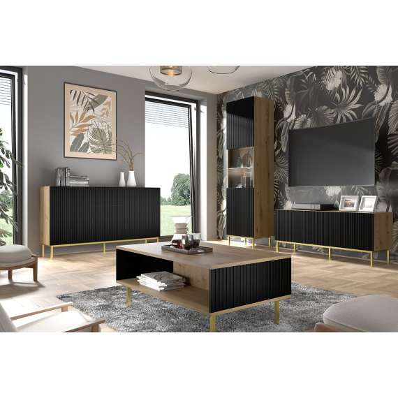 Tv-benk Ravena 200 cm - Spiler - Svart - Eik