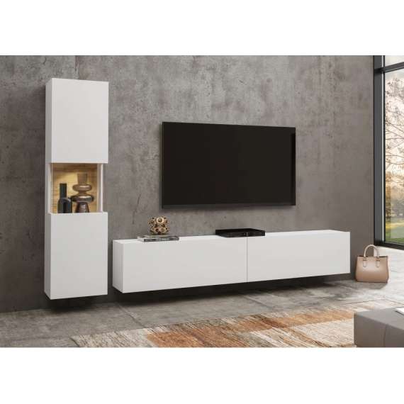 Tv-seksjon Ava 216x140 cm - Hvit - Veggmontert