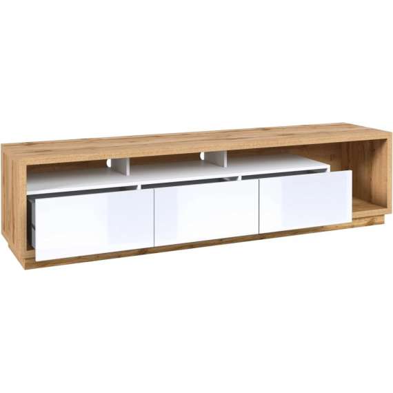 Tv-benk Celine 200x50 cm - Eik - Hvit høyglans