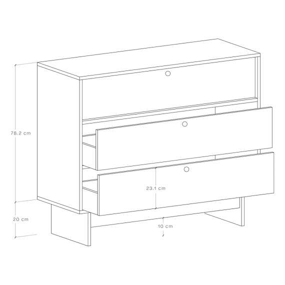 Kommode Kabe 90-120x98 cm - Flere farger - 3 skuffer