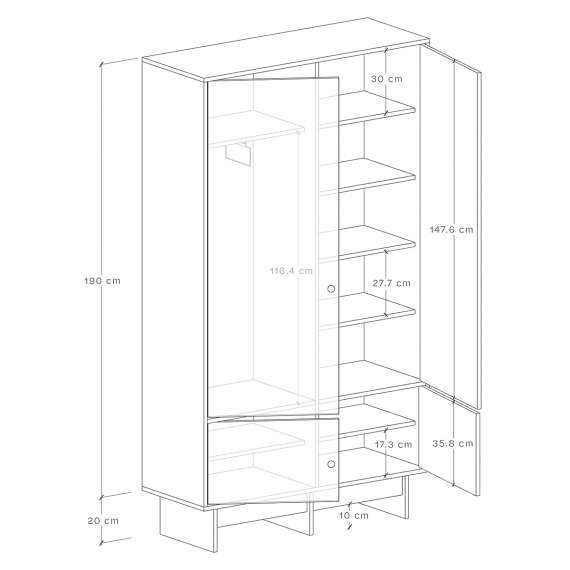 Garderobe Kabe SZK02 90-120x210 cm - flere farger - 4 dører
