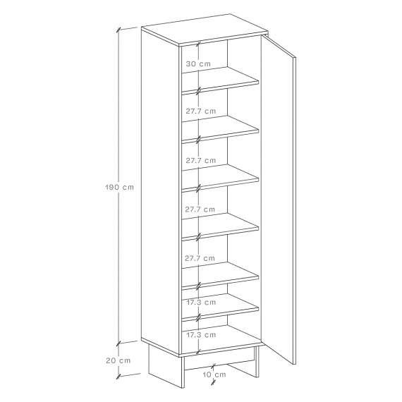 Skap Kabe SK01 40-70x210 cm - 1 dør - flere farger