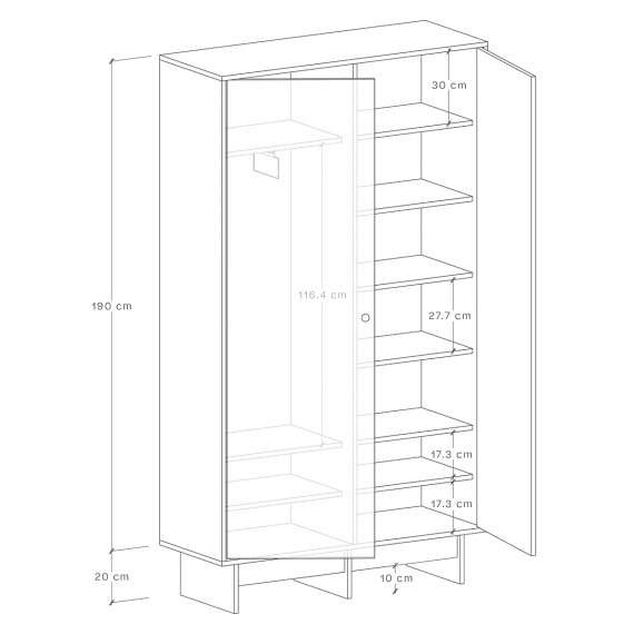 Garderobe Kabe 90-120x210 cm - Flere farger - 2 dører