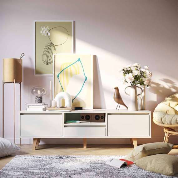 Tv-benk Fenris 150-180x52 cm - Flere farger - 2 dører - Høy - med ben