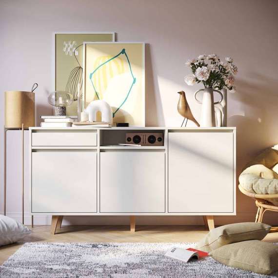 Skjenk Fenris 150-180x79 cm - Flere farger - 3 dører - Høy - med ben