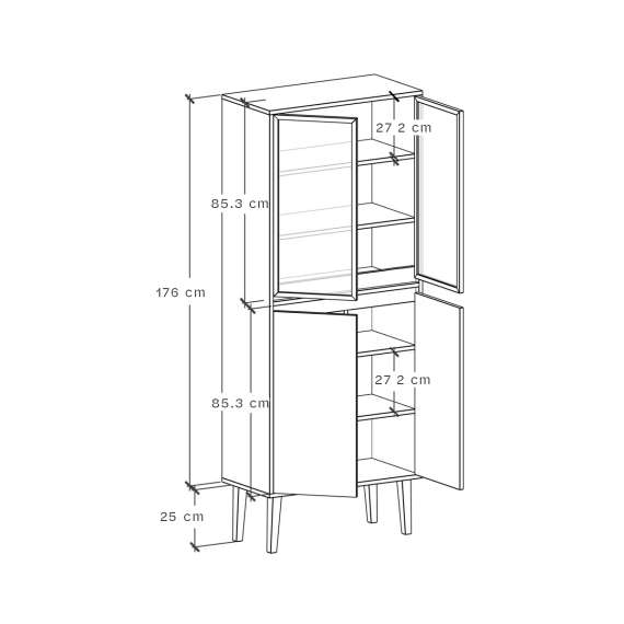 Vitrineskap Fenris 40-100x201 cm - Velg bredde og farge selv