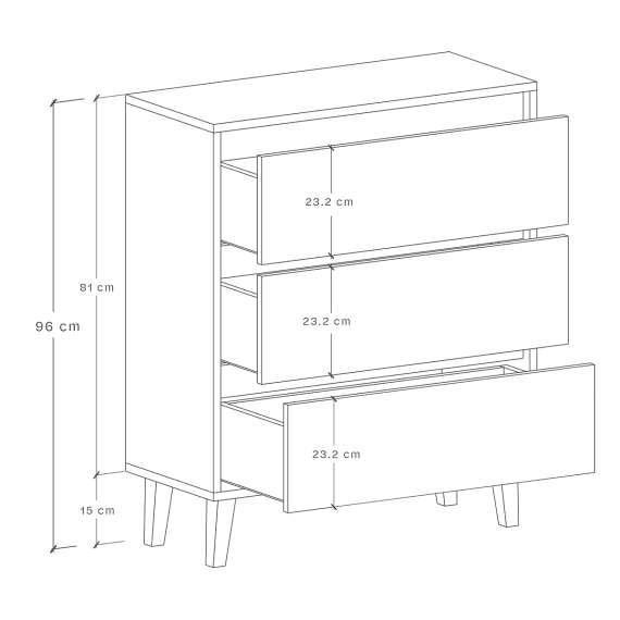 Kommode Fenris 40-120x96 cm - Velg bredde og farge selv - 3 skuffer
