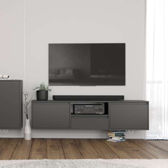 Tv-benk Ubbe WTV4 150-180x37 cm - vegghengt - 2 dører og skuff
