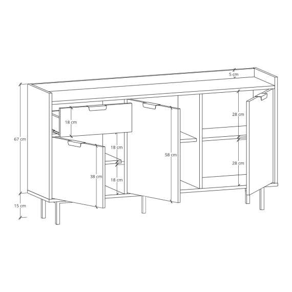 Skjenk Sigi 150-180x82 cm - 3 dører - Velg farge og bredde selv
