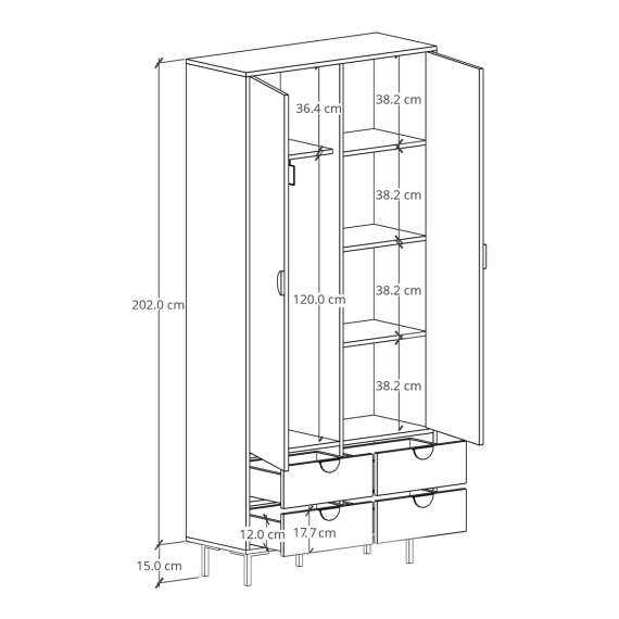 Garderobe Sigi 100-120x217 cm - 4 skuffer - Velg farge og bredde selv