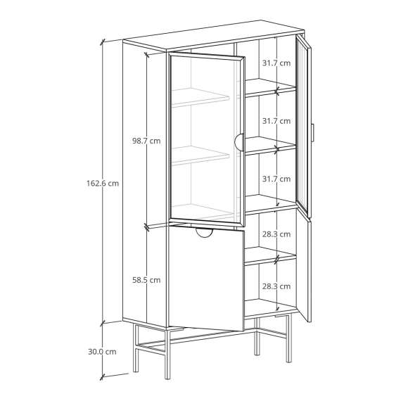 Vitrineskap Sigi 80-100x193 cm - Velg bredde og farge selv