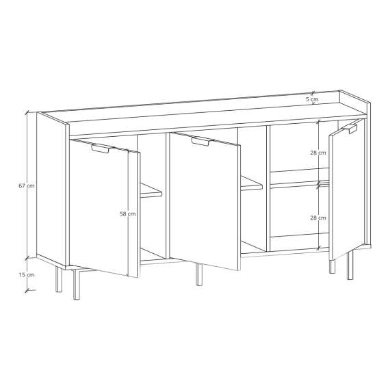 Skjenk Sigi 150-180x82 cm - 3 dører - Velg farge og bredde selv
