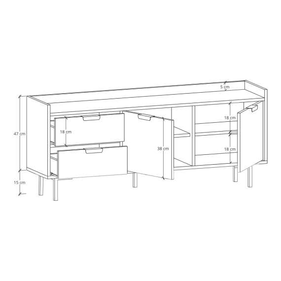 Sigi tv-benk 150-180x62 cm - med ben -  2 dører - 2 skuffer