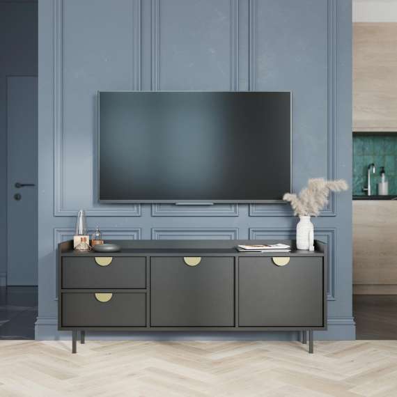 Sigi tv-benk 150-180x62 cm - med ben -  2 dører - 2 skuffer