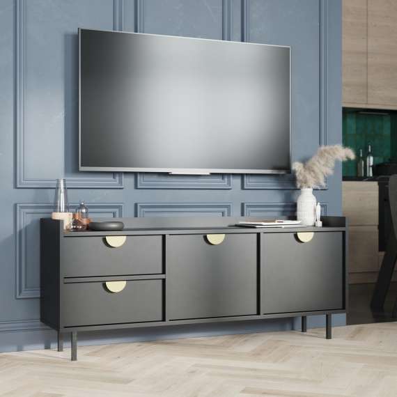 Sigi tv-benk 150-180x62 cm - med ben -  2 dører - 2 skuffer