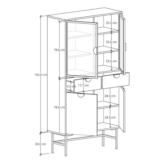 Vitrineskap Sigi 80-100x193 cm - 2 skuffer - Glassdører