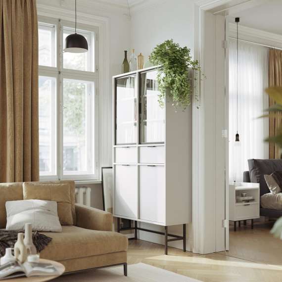 Vitrineskap Sigi 80-100x193 cm - 2 skuffer - Glassdører