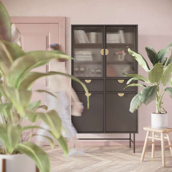 Vitrineskap Sigi 80-100x193 cm - 2 skuffer - Glassdører