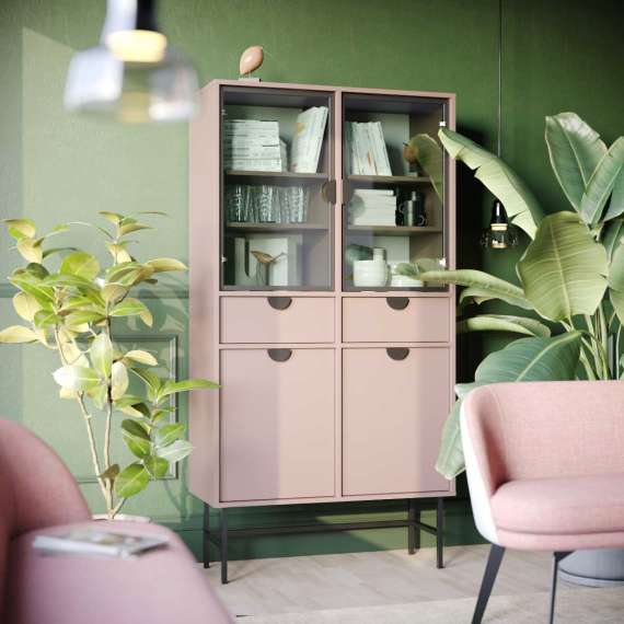 Vitrineskap Sigi 80-100x193 cm - 2 skuffer - Glassdører