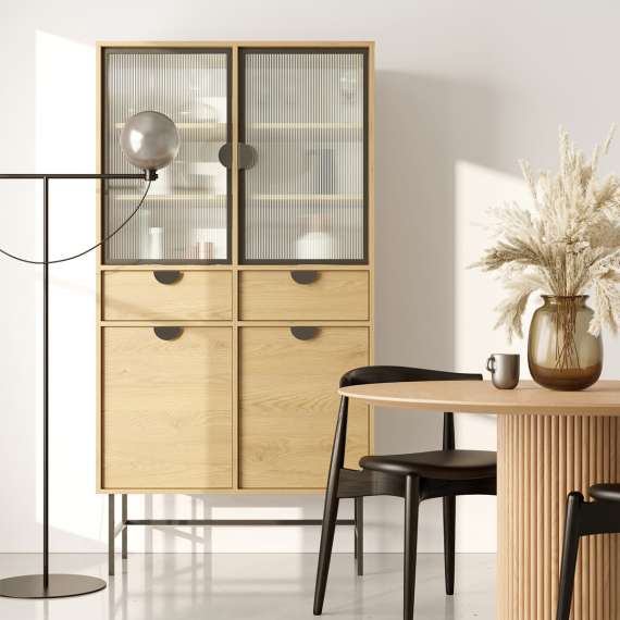 Vitrineskap Sigi 80-100x193 cm - 2 skuffer - Glassdører