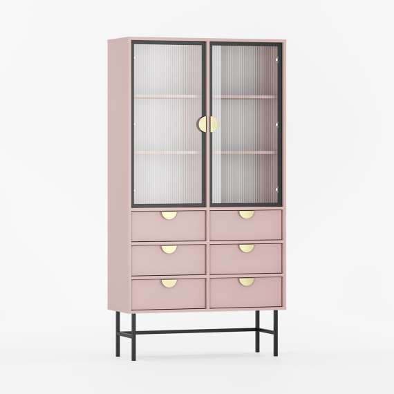 Vitrineskap Sigi 80-100x193 cm - 6 skuffer - Glassdører