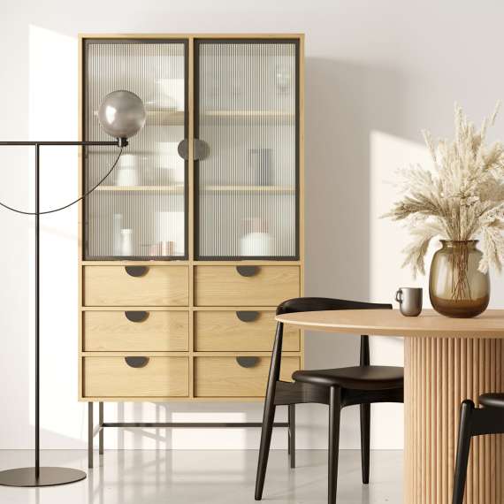 Vitrineskap Sigi 80-100x193 cm - 6 skuffer - Glassdører