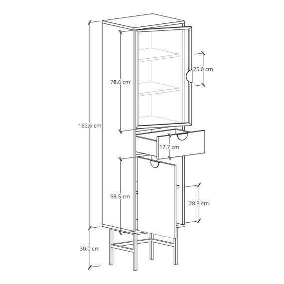 Vitrineskap Sigi 30-60x193 cm - Glassdør - Velg farge og bredde selv