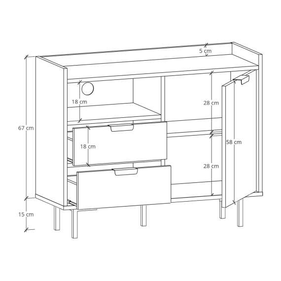 Skjenk Sigi 100-140x82 cm - med ben - Velg farge selv