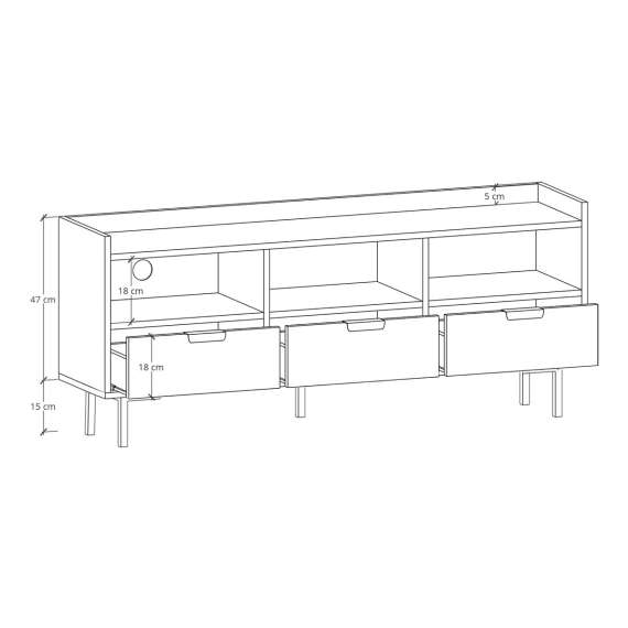 Sigi tv-benk 150-180x62 cm - med ben -  3 skuffer