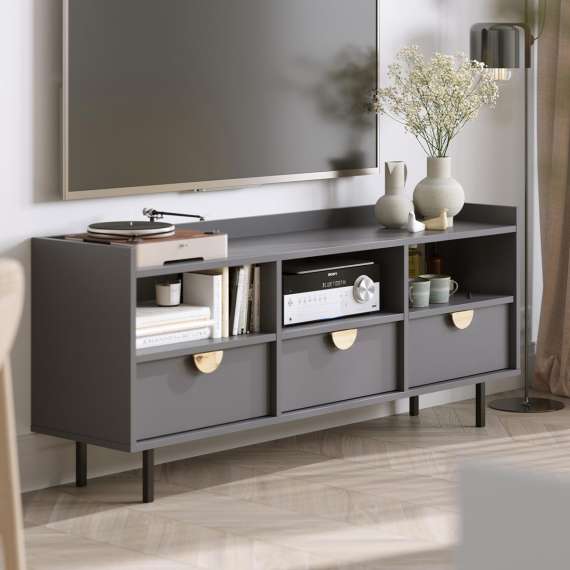 Sigi tv-benk 150-180x62 cm - med ben -  3 skuffer