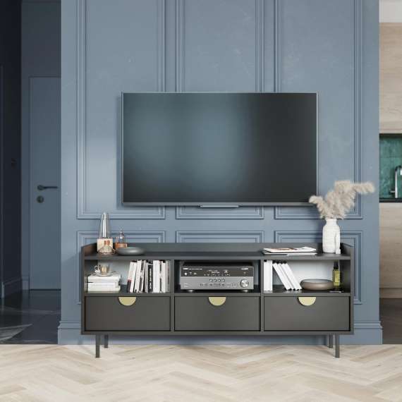 Sigi tv-benk 150-180x62 cm - med ben -  3 skuffer