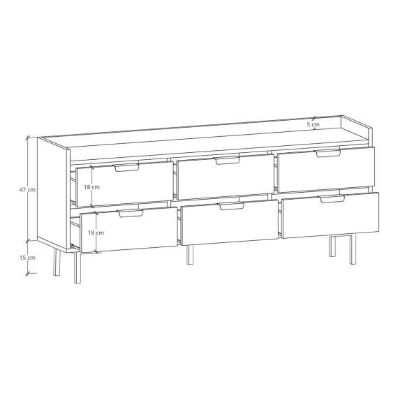 Sigi tv-benk 150-180x62 cm - med ben -  6 skuffer - Mange farger