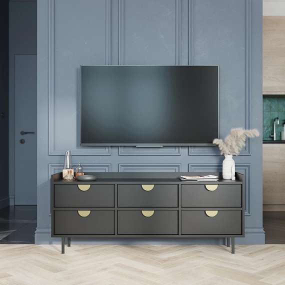 Sigi tv-benk 150-180x62 cm - med ben -  6 skuffer - Mange farger