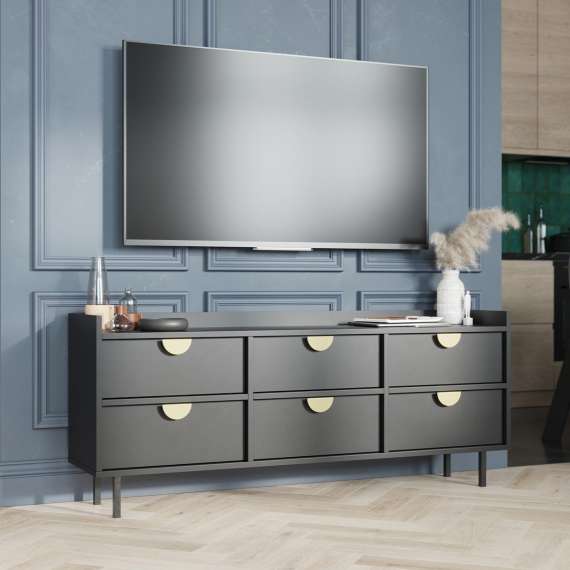 Sigi tv-benk 150-180x62 cm - med ben -  6 skuffer - Mange farger