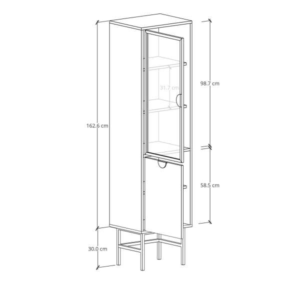 Vitrine Sigi 30-60x193 cm - Glassdør - Velg farge og bredde selv