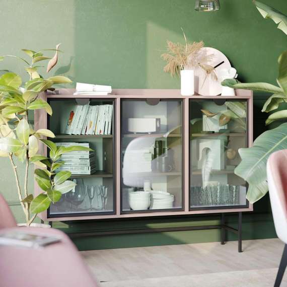 Sigi skjenk 150-180x118 cm - 3 glassdører - Velg farge og bredde selv