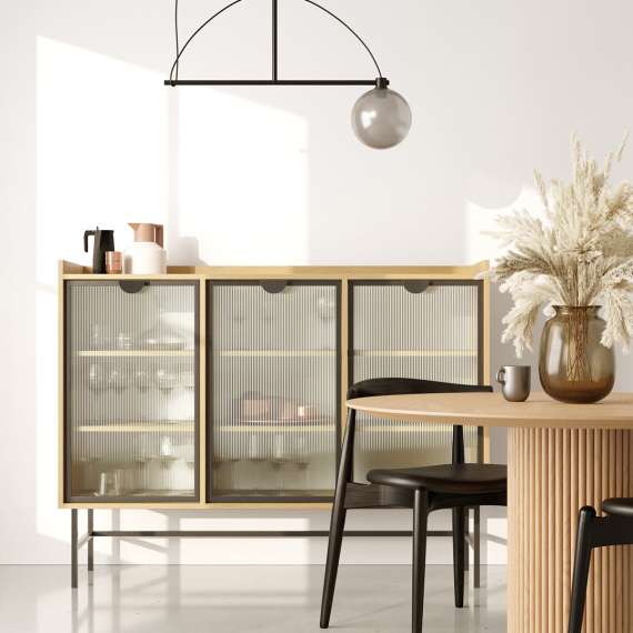 Sigi skjenk 150-180x118 cm - 3 glassdører - Velg farge og bredde selv