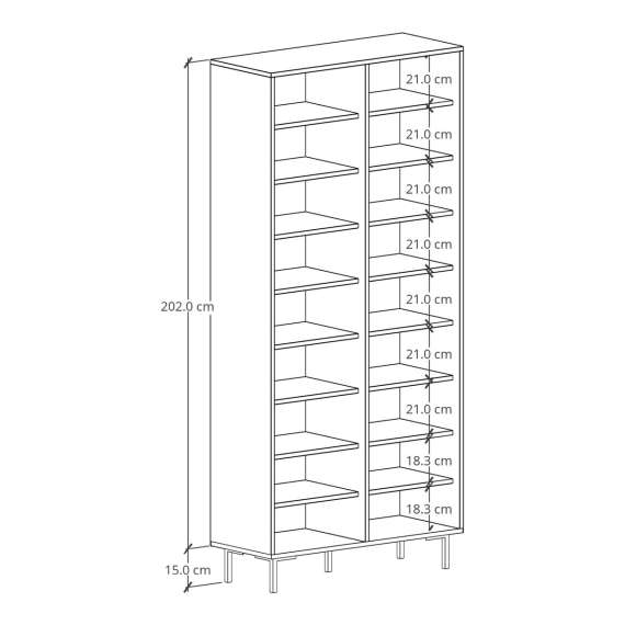 Reol - bokhylle Sigi 70-120x217 cm - Flere farger