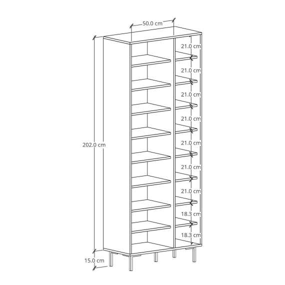 Reol - bokhylle Sigi 80-100x217 cm - mange hyller