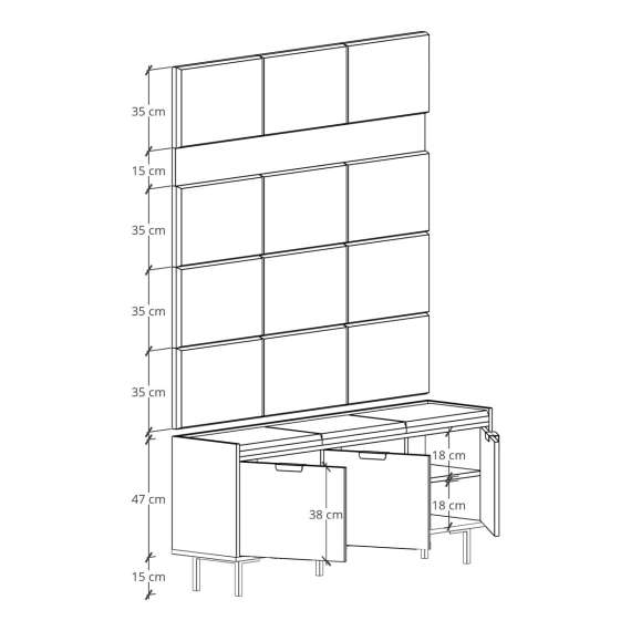 Entregarderobe Sigi 120-150 cm - Benk med sittepute - Velg bredde selv