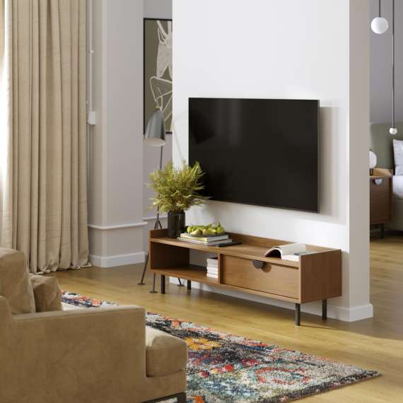 Tv-benk Sigi 100-140x42 cm - med skuffer - Lav tv-benk