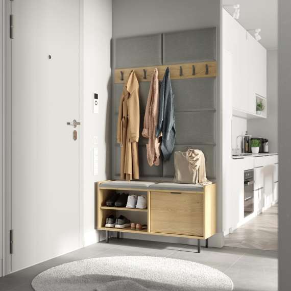 Kleshenger med skobenk Sigi 70-120 cm - Benk med sittepute