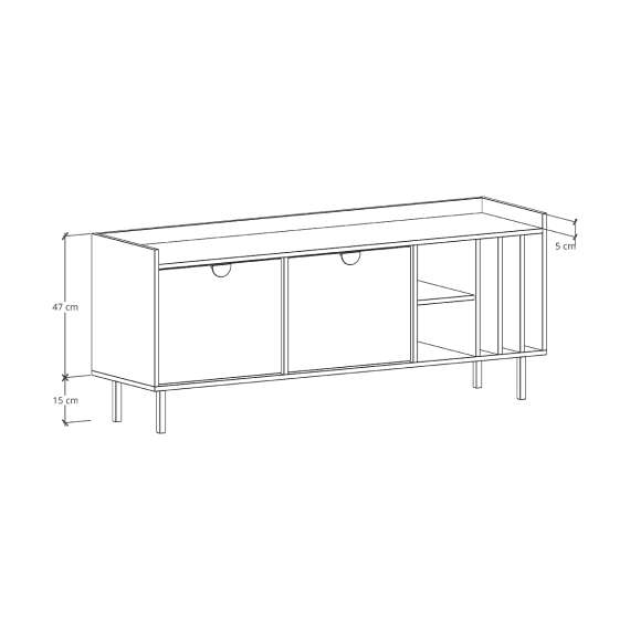 Tv-bord Sigi 150-180x62 cm - med hyller og vinyloppbevaring
