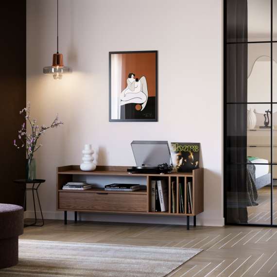 Tv-benk Sigi 100-140x62 cm - med vinyloppbevaring