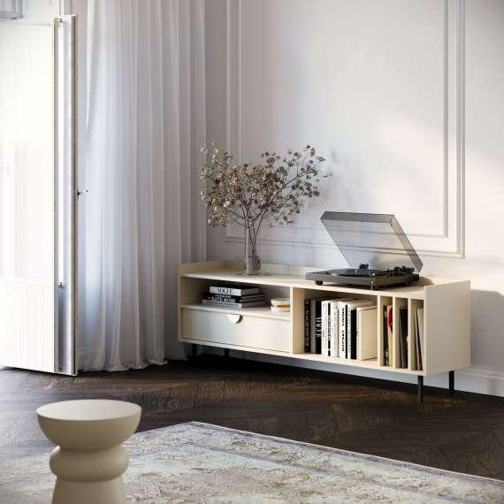 Tv-benk Sigi 100-140x62 cm - med vinyloppbevaring