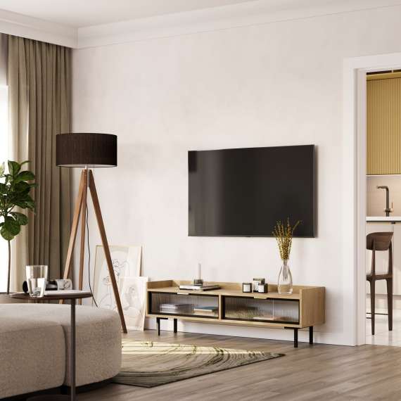 Tv-benk Sigi 100-140x42 cm - Glassdører - Lav - Velg farge selv