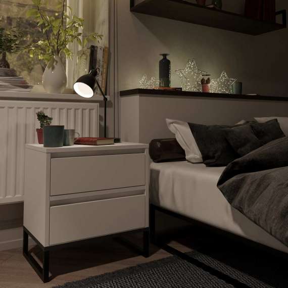 Nattbord Odis 30-70x53 cm - med skuffer - metallben