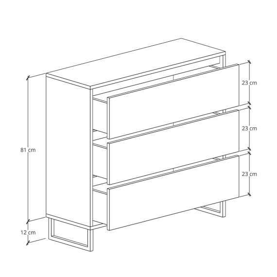 Kommode Odis 40-120x93 cm - 3 skuffer - metallben