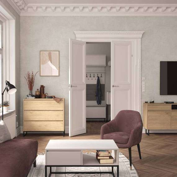 Kommode Odis 40-120x93 cm - 3 skuffer - metallben