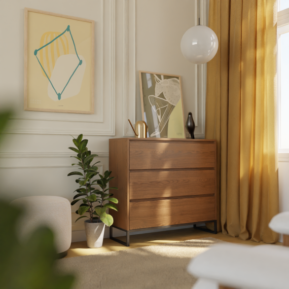 Kommode Odis 40-120x93 cm - 3 skuffer - metallben